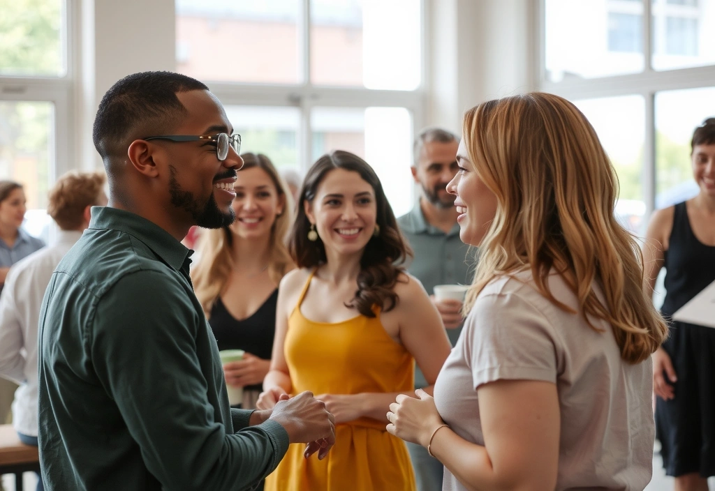 A diverse group of people connecting and laughing at a wellness event.